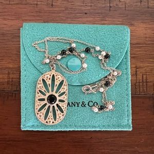 Tiffany & Co Sterling Silver Onyx Pearl Oval pendant